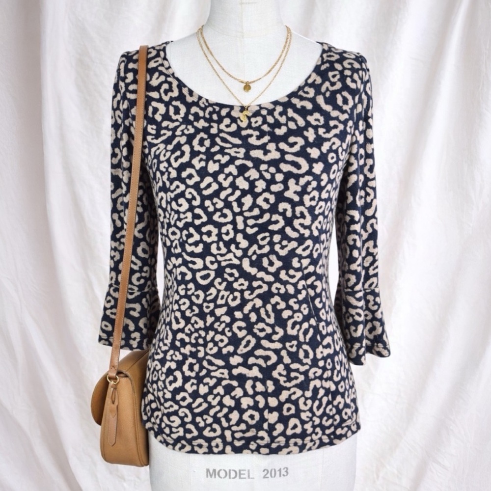 Anthropologie 9-H15 STCL Wonen's Medium Leopard Print Top Bell Sleeve Knit